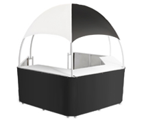 Black/White Dome Kiosk Fits up to 4 People Black/White Dome Kiosk with Wraparound Counters