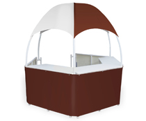 Burgundy/White Dome Kiosk Used for Outdoor or Indoor Events Burgundy/White Dome Kiosk with Wraparound Counters