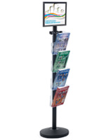 17” x 11” Sign Post with 4 Clear Literature Pockets, Top Loading Insert