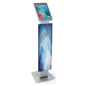 Oblique View of Silver iPad Pro Kiosk Floor Standing Silver iPad Pro Kiosk