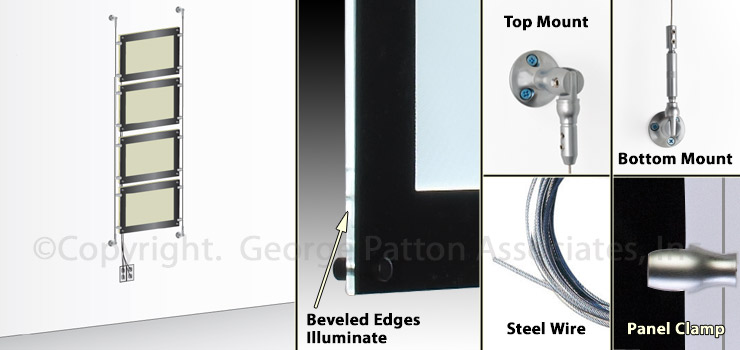 Acrylic Light Panels - 1x1 Matrix w/ (1) 11" x 17" Single-Graphic Backlit Panel & Cable System Acrylic Light Panels