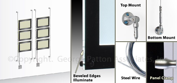 Acrylic Light Panels - 1x1 Matrix w/ (1) 11" x 17" Single-Graphic Backlit Panel & Cable System Acrylic Light Panels