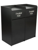 Particle board side by side restaurant waste receptacles