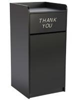 Thank you trash can is constructed of particle board