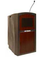 Podium with Microphone and 4 Outlet Power Strip Mahogany Podium with Microphone