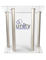 Large Lucite Lectern with 2-Color Graphic, Silver