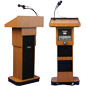 Medium Oak Adjustable Height Lecturn Wireless Lapel Microphone lectern