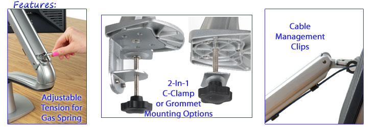 Adjustable Monitor Mount with Gas Spring Gas Spring Desk Mount Features