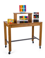 Retail Table Display with Riser - 4 Locking Casters Maple retail table display with riser
