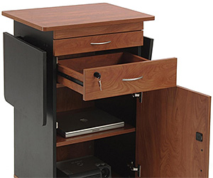 Use multimedia lecterns for digital presentations in the classroom or lecture hall Multimedia lectern with leaf shelves and interior storage