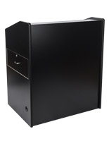 Black wide rolling podium with cabinet and secure storage space