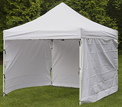 This outdoor booth canopy measures 10’x10’ outdoor booth canopy with 4 side panels