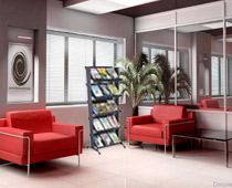 This literature display shelf with wheels works well in a variety of locations. literature display shelf with wheels