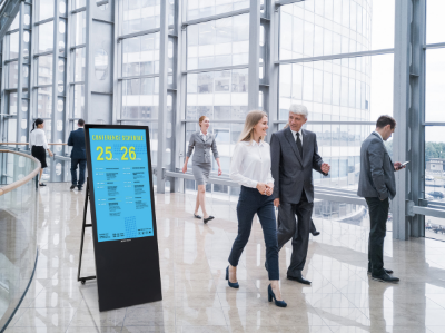 Feature high definition video with collapsible digital A-frame signs Portable digital A-frame sign