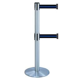 Dual Line Tensabarrier Post Polished Chrome Black With Blue Striped Belts tensabarrier post