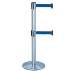 Dual Line Tensabarrier Post Polished Chrome With Blue Belts tensabarrier post