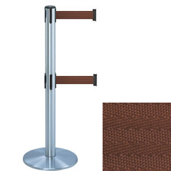 Dual Line Tensabarrier Post Polished Chrome With Brown Belts tensabarrier post