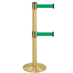 Dual Line Tensabarrier Post Brass Finish With Green Belts Tensabarrier Post