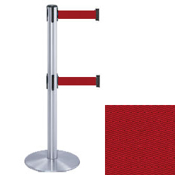 Dual Line Tensabarrier Post Satin Chrome Finish With Maroon Belts Tensabarrier Post