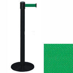 Black Retractable Tape Stanchion With Dark Green Belt stanchion