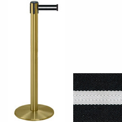 Satin Brass Retactable Tape Stantions With Black & White Striped Belt stantions