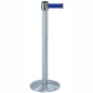 Crowd Control Stanchion Satin Chrome Post With Blue Belt crowd control stanchion