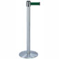 Crowd Control Stanchion Satin Chrome Post with Dark Green Belt crowd control stanchion