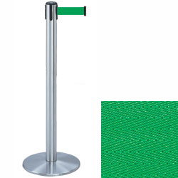 Crowd Control Stanchion Satin Chrome Post with Green Belt crowd control stanchion