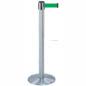 Crowd Control Stanchion Satin Chrome Post with Green Belt crowd control stanchion