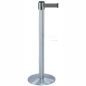 Crowd Control Stanchion Satin Chrome Post with Gray Belt crowd control stanchion