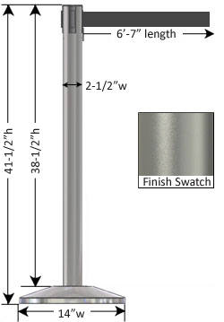 Dimensions of the Brushed Silver Stanchion Silver Stanchion Measurements