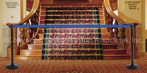 Event Stanchions with Retractable Belts Black Stanchion Post with Blue Belt