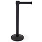 This Retractable Barrier Stanchion has a Rubberized Bottom to Stablize the Structure in Place and Prevent Scratching Retractable barrier stanchion made of black powder coated steel