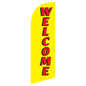 WELCOME Yellow Feather Flag Sign with Mirrored Text Mirrored reverse text on WELCOME yellow feather flag sign for REWELYL Kits