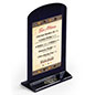 Customize this black acrylic table tent by adding your logo to the base of the stand! Custom classic arched displayette