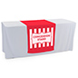 This Vibrant Red Printed Table Runner Will Brighten Up Any Trade Show Booth Red printed table runner with overall width of 30 inches