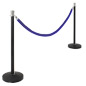 Stanchions: (2) Black & Chrome Posts w/ (1) Blue Velvet Rope QueuePole Post & Rope Line Stanchions