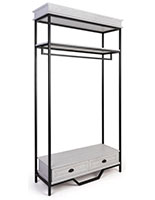 This Whitewash Finish Farmhouse Industrial Clothing Rack Provides Ample Room for Merchandising Farmhouse industrial clothing rack has a shelf clearance of 53.75 inches