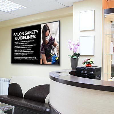 Inform Patrons Inside Your Spa or Salon with Professional Digital Signage Wall mount digital sign installed inside a beauty salon