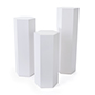 This Set of 3 Hexagonal Gallery Pedestals Is Perfect for Museum Displays and Exhibits Set of 3 hexagonal gallery pedestals with laminated white particleboard build