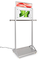 Mobile garment rack with digital sign with 30" W x 8" H header frame