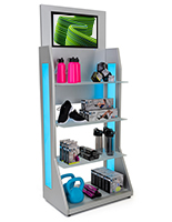 LED retail shelving with media player includes a 21 LCD inch screen