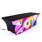 8' Event Table Package with Custom Spandex Cover and LED Light Kit with Secure Cord Connection Contoured fabric on 8' event table package with custom spandex cover and LED light kit