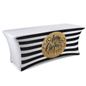 6' Table Cover with Preprinted Holiday Message with Rubber Foot Pockets That Prevent Fabric Creep black & gold 6' table cover with preprinted holiday message