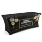 Stretch Preprinted Seasonal Cover for 6-ft Table Works Well with Holiday Décor Styles black and gold stretch preprinted seasonal cover for 6-ft table