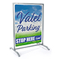 30x40 Custom Silver Sidewalk Hanging Sign with T-Base 30x40 custom silver sidewalk hanging sign with full-color panel