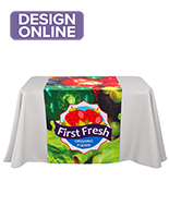 Custom table runners with dye sublimation printing for events and trade shows
