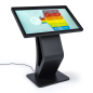 Electronic Touchscreen Floor Display Kiosk Provides an Interactive Solution for Customer Enagement Black indoor electronic touchscreen floor display kiosk with interactive panel