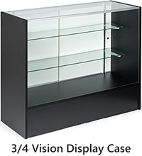 Three quarter vision display cases use most of their space for merchandising and sometimes have a space for storage three quarter vision display cabinet