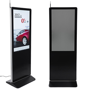 Digital wayfinding signage with built-in media player streams live ad presentations Digital wayfinding signage with pedestal design
